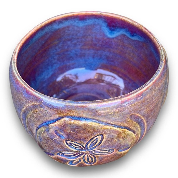 Sand Dollar Pink & Blue Stoneware Pottery Planter/Sea Shell Lover Gift 4x4” - Picture 9 of 11